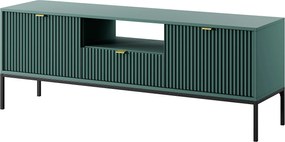 Szafka RTV: 1 szuflada, 2 drzwi, labrador, czarna, 154 x 56 x 39 cm, złote uchwyty