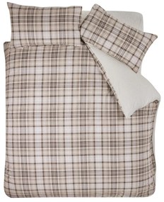 Brązowa pościel dwuosobowa z materiału sherpa 230x220 cm Cosy Sherpa Check – Catherine Lansfield