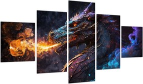 Obraz - Smok plujący płomieniami (125x70 cm)
