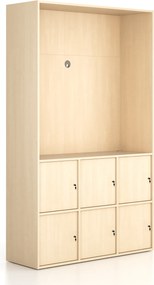 Szafka biurowa FRAME, 6x drzwi, z wnęką, 1299 x 450 x 2162 mm, zamek cylindryczny, brzoza