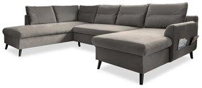 Ciemnoszara aksamitna rozkładana sofa w kształcie litery "U" Miuform Stylish Stan, lewostronna