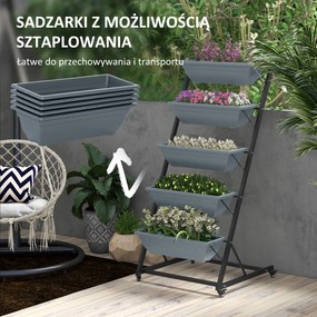 Outsunny Kwietnik na rośliny z donicami, składany, odporny na warunki atmosferyczne, 65 x 67 x 145 cm, Szary + Czarny