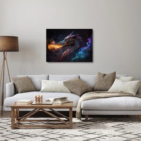 Obraz na szkle - Smok plujący płomieniami (70x50 cm)