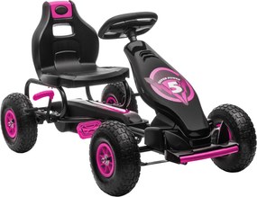 HOMCOM Gokart dla dzieci z pedałami, regulowanym siedzeniem, do użytku wewnątrz i na zewnątrz, od 5 lat, Czarny + Różowy, 121 x 58 x 61 cm