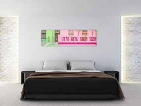 Obraz samochodu - kolorowe domy (170x50 cm)