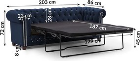 Niebieska aksamitna rozkładana sofa 203 cm York Blik – Ropez