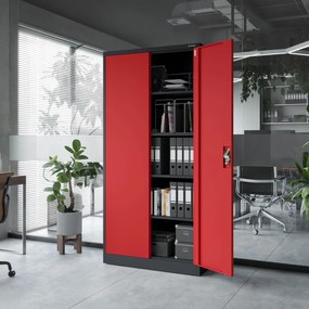 Biurowa szafa metalowa na akta JAN, 900 x 1850 x 400 mm, antracytowo-czerwona