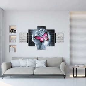 Obraz - Różowy motyl w ścianie (125x70 cm)