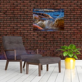 Obraz na szkle - szczegółowy obraz - woda między kamieniami (70x50 cm)