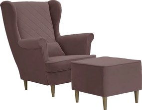 Fotel uszak skandynawski z podnóżkiem CLEO Różowy