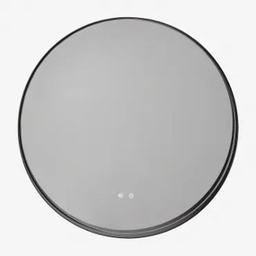 Okrągłe Lustro Ścienne Do Łazienki Z Oświetleniem Led I Funkcją Przeciwmgielną Ø80 Cm Kimacs Czarna - Sklum