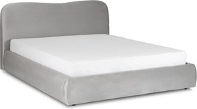 Łóżko Tapicerowane 180x200 cm ze Stelażem i Pojemnikiem Dwuosobowe BRISTOL Szare Welurowe