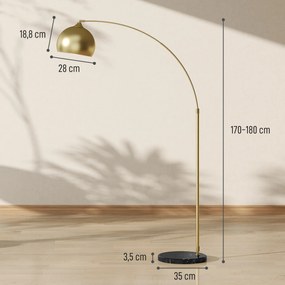 HOMCOM Lampa łukowa, regulowana lampa stojąca, wyłącznik nożny, podstawa w stylu marmuru, 170-180 cm, srebrna/czarna | Aosom PL