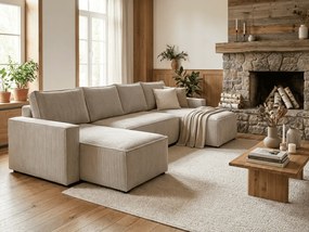 PROMOCJA Jasnobeżowy zestaw wypoczynkowy w kształcie U SMART COSARO 295x140 cm II jakość