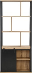 Biblioteczka z półkami i 1 przesuwnymi drzwiczkami z MDF i stali - Naturalny i Czarny - YALENA