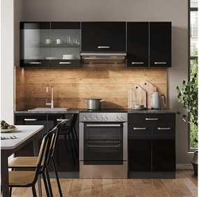 Zabudowa kuchenna czarny/antracyt o wysokim połysku 200x46x81.6 r-line