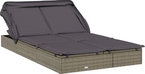 Transat 2 Miejsca z Składanym Dachem Szary 213x118x97 cm z Polirattanu i Stali - Regulowany i Odporny na Warunki Atmosferyczne