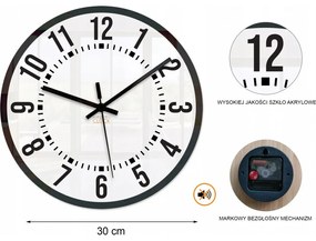 Zegar ścienny okrągły cichy klasyczny akrylowy na ścianę duże cyfry biały