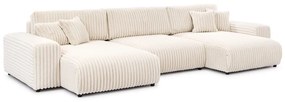 Kremowy sztruksowy rozkładany narożnik ze schowkiem (w kształcie litery U) Sarina – Ropez