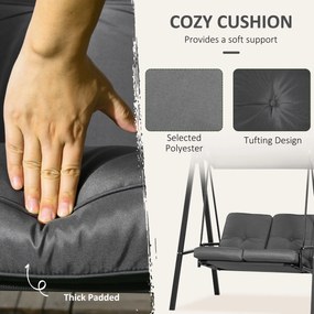 Outsunny Huśtawka Hollywood dla 2 osób, ogrodowa z regulowanym dachem, do 220 kg, 145 x 116 x 172 cm, Ciemnoszary