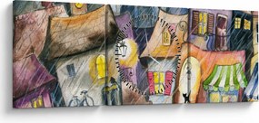 Obraz - Deszczowy wieczór (z zegarem) (90x30 cm)