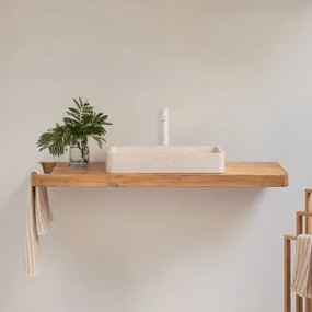 Zestaw Mebli Łazienkowych 130x45 Cm Wiszący Z Drewna Tekowego Neill Drewno Tekowe & Prostokątny Biały Cement 60x30 - Sklum