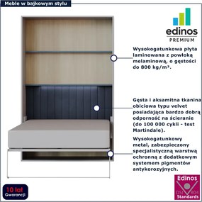 Łóżko chowane w ścianie dla nastolatka 120x200 kaszmir + niebieski A4-S65