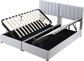 Łóżko ze schowkiem 180 x 200 cm/2 x 90 x 200 cm z wezgłowiem - łóżko modułowe - otwierane z boku - tkanina lniana - szare