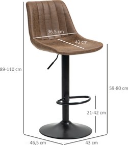HOMCOM Zestaw 2 krzeseł barowych regulowane brązowe hokery z podnóżkiem nowoczesne | Aosom PL