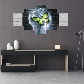 Obraz - Zielony motyl w ścianie (125x70 cm)