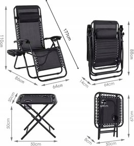 Zestaw 2 leżaków ogrodowych ze stolikiem Malibu TDC2503, kolor czarny