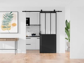 Drzwi przesuwne industrialne naścienne - Czarny i szkło hartowane - wys. 205 cm x szer. 73 cm - ARTISTO II