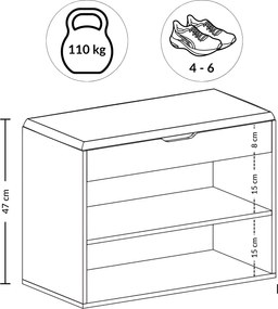 Szafka na buty z siedziskiem LEVA, 60 x 30 x 47 cm