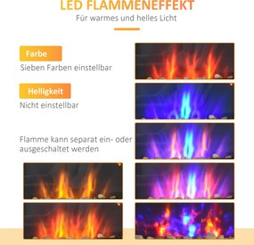HOMCOM Elektryczny kominek ścienny LED z efektem ognia 1000W 2000W pilot zdalnego sterowania | Aosom PL