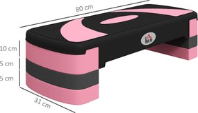 HOMCOM Stepper Aerobiczny, Regulowany, 80 x 31 x 10/15/20 cm, do 150 kg, Czarny/Różowy/Szary