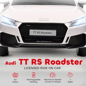 HOMCOM Elektryczny samochód dla dzieci, Audi TT RS Roadster, 3 km/h, pilot zdalnego sterowania, LED, USB, Biały