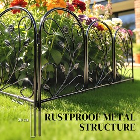 Outsunny Płot ogrodowy z metalu 80 x 60 cm Dekoracyjny płot kratowy zestaw z nogami do ogrodu, kwietników, bariera ochronna Czarny | Aosom PL