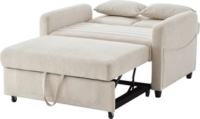 Sofa 2-osobowa beżowa - Sofa wypoczynkowa z funkcją rozkładania i dwiema poduszkami - regulowane oparcie - tkanina bawełniana i lniana