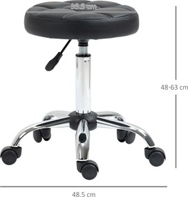 HOMCOM Taboret Obrotowy, Salonowy, Regulowany, Skóra Ekologiczna, Pikowany, Czarny/Srebrny