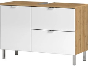 Biała szafka pod umywalkę z dekorem dębu Germania Mauresa, szer. 80 cm