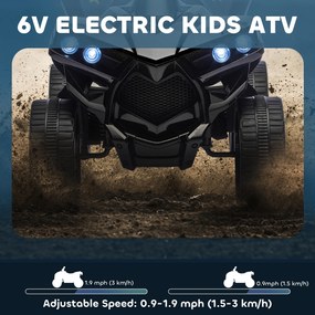 AIYAPLAY Quad dziecięcy elektryczny 6 V quad dla dzieci z funkcją przód/tył, muzyką, reflektorami LED Czarny