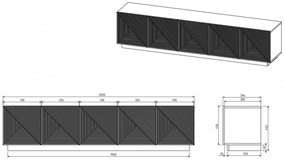 Szafka RTV Asha 200 cm pięciodrzwiowa z ryflowanym frontem - artisan / rivier stone mat