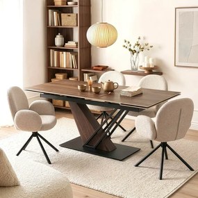 Stół Rozkładany Prostokątny REX 160-220 cm Ceramiczny Ciemny Brąz/Czarny do Jadalni Nowoczesny Loft