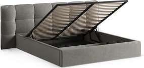 Szare tapicerowane łóżko dwuosobowe ze schowkiem ze stelażem 160x200 cm Eric – Micadoni