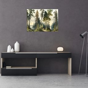 Obraz na szkle - Krajobraz lasów w stylu vintage (70x50 cm)