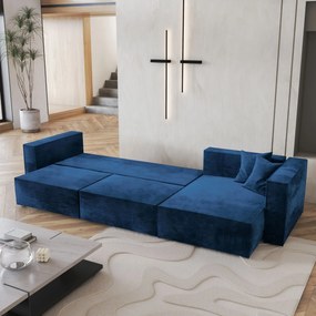 Masseno Narożnik TOLMO z funkcją spania i pojemnikiem na pościel Narozniki L, Rozkładana sofa - Niebieski, MONOLITH 77