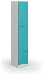 Szafka skrytkowa, 5 schowków, 1850 x 300 x 500 mm, zamek cylindryczny, drzwi zielone