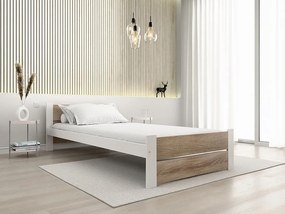 Łóżko IKAROS DOUBLE 90 x 200 cm, biały/dąb sonoma Stelaż: Ze stelażem listwowym rolowanym, Materac: Materac Somnia 18 cm