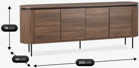 Komoda do Salonu BECK 200 cm Orzech Czterodrzwiowa Ryflowana Nowoczesna