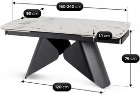 Stół Rozkładany Prostokątny VERONA 160-240 cm Ceramiczny Biały Marmur/Czarny Nowoczesny